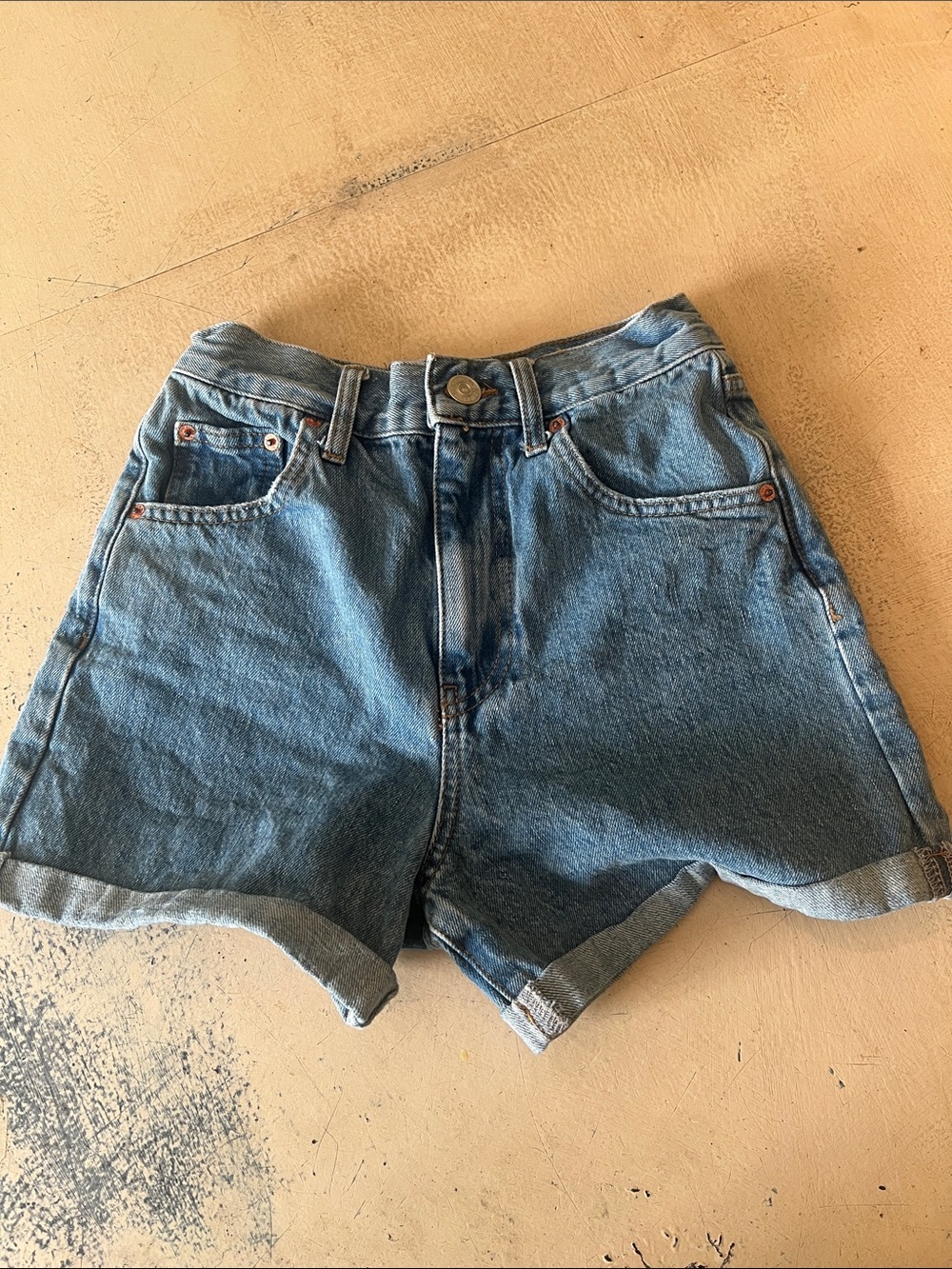 BDG Light Blue High-Rise Cuffed Denim Shorts